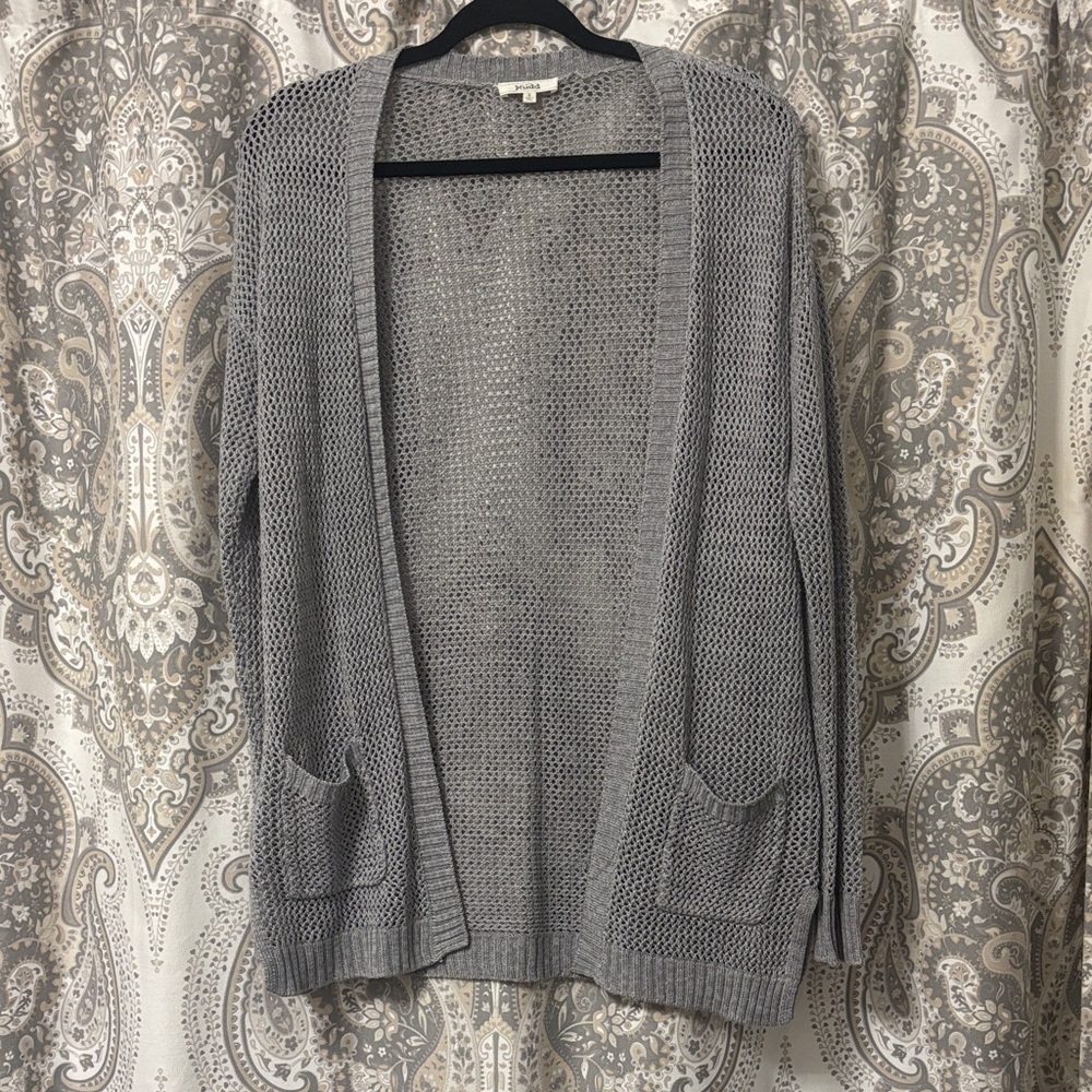 Mudd Light Gray Open-Front Knit Cardigan